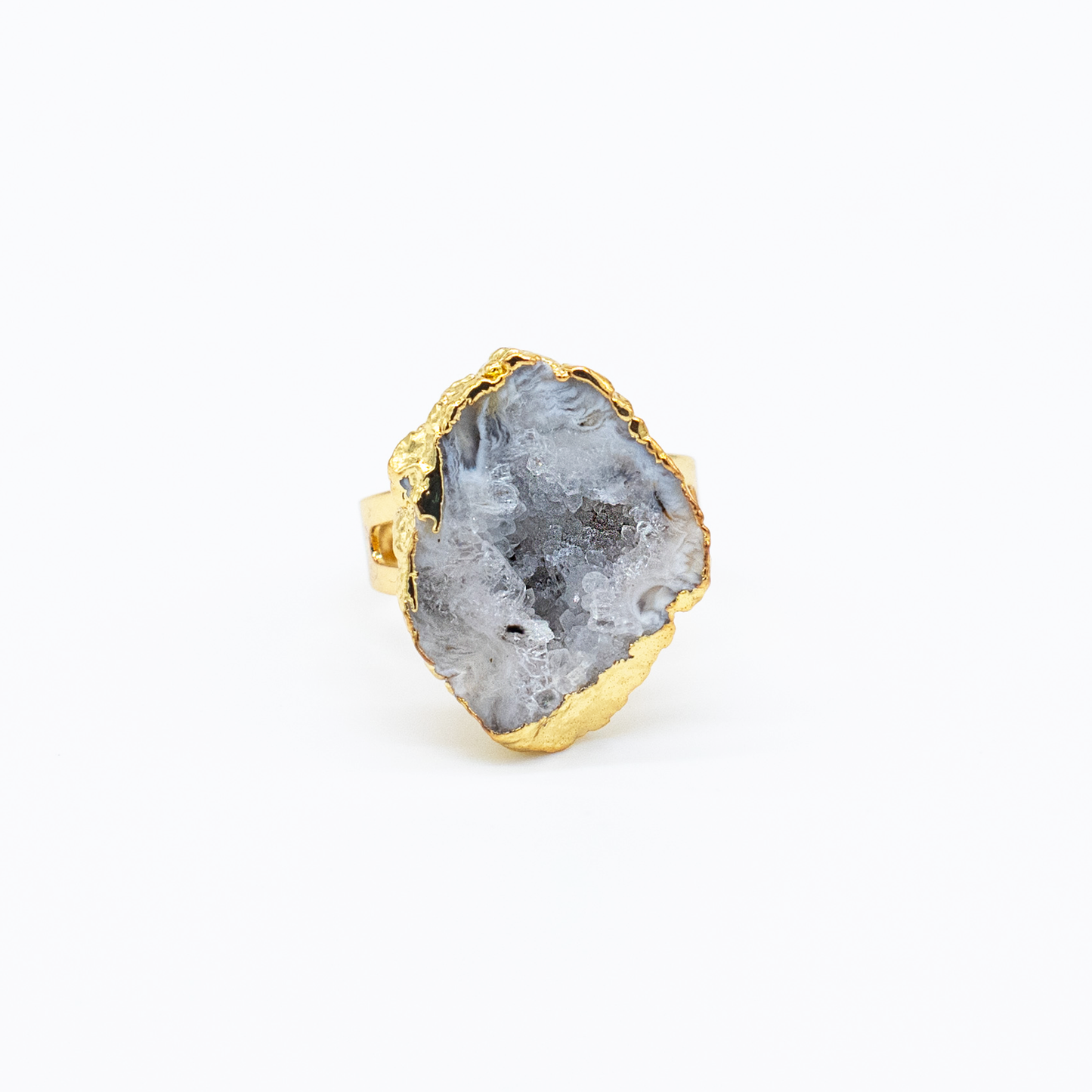 Natural Druzy Agate Ring 18K Gold Plated