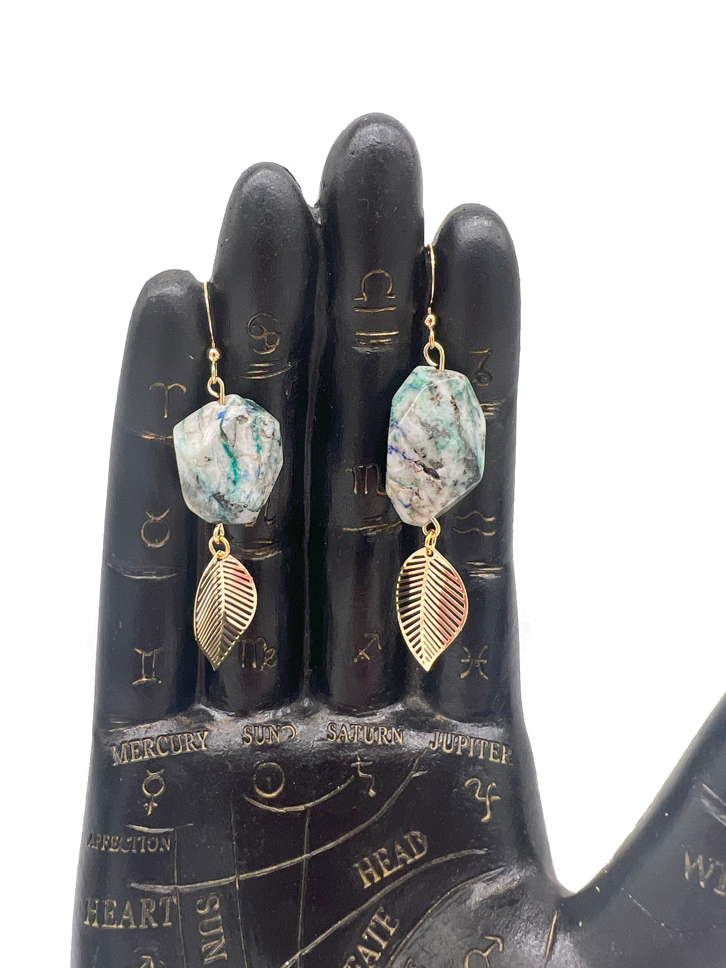 K2 Stone and 24k Gold Feather Dangle Earrings