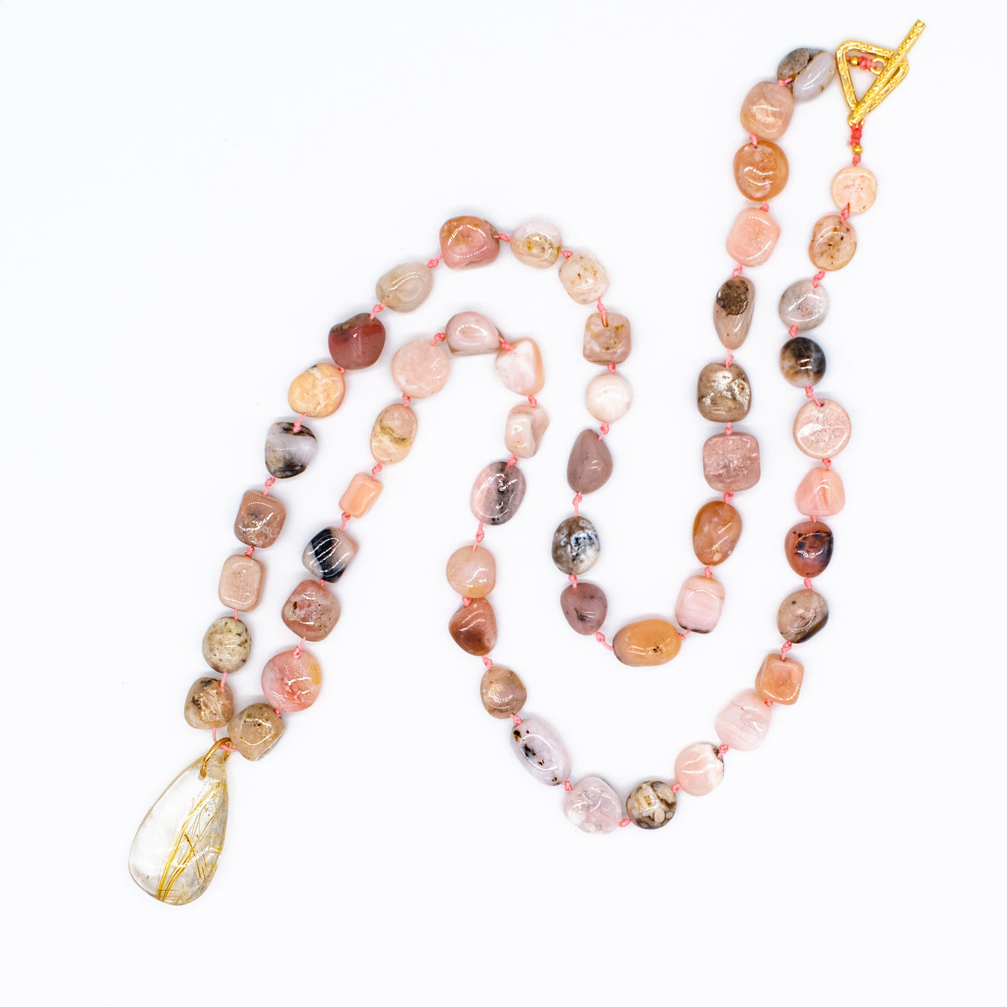 Pink Opal & Rutilated Quartz Mala Necklace