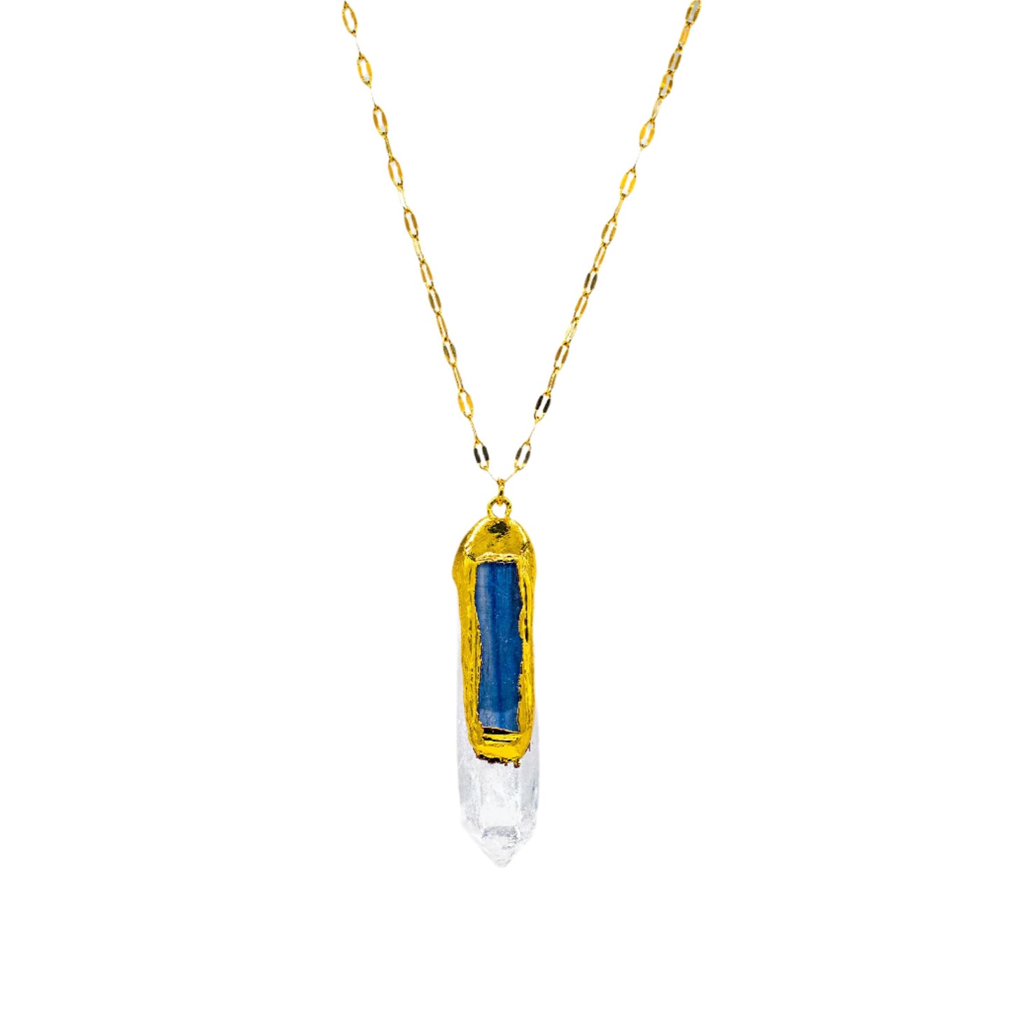 Quartz and Kyanite 24K Gold Plated Necklace