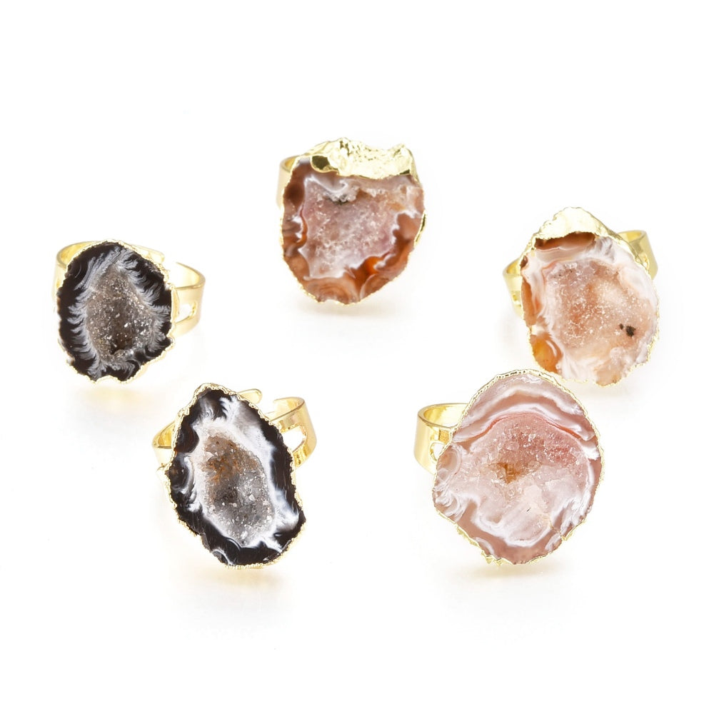 Natural Druzy Agate Ring 18K Gold Plated