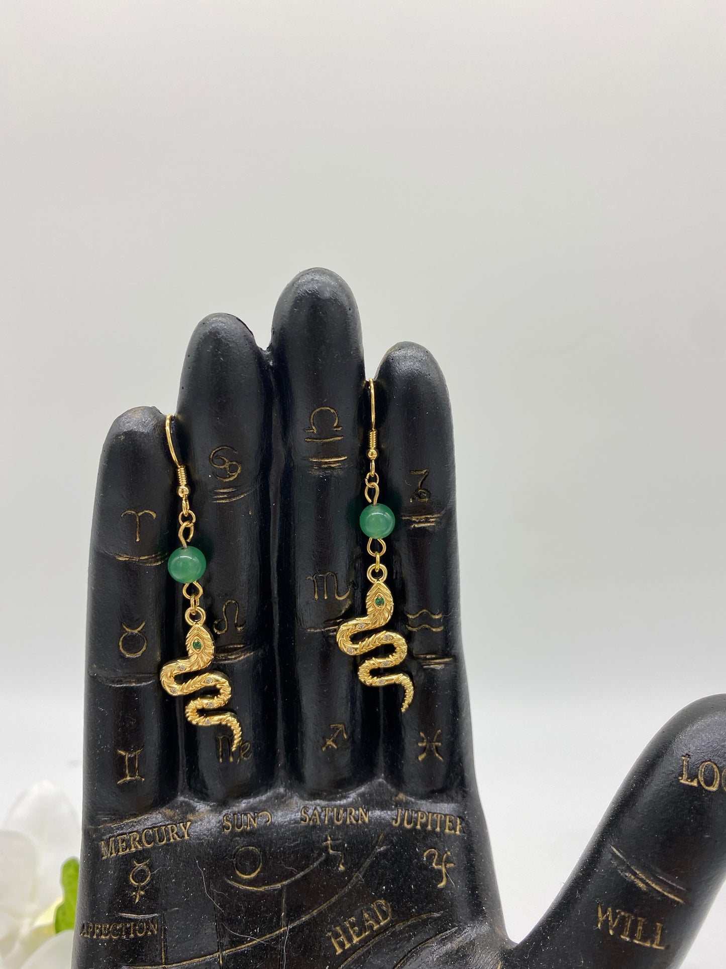 Jade Snake CZ 24k Gold Plated Dangle Earrings