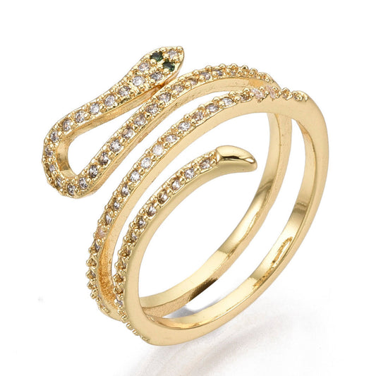 Micro Pave Snake Ring 18K Gold Plated