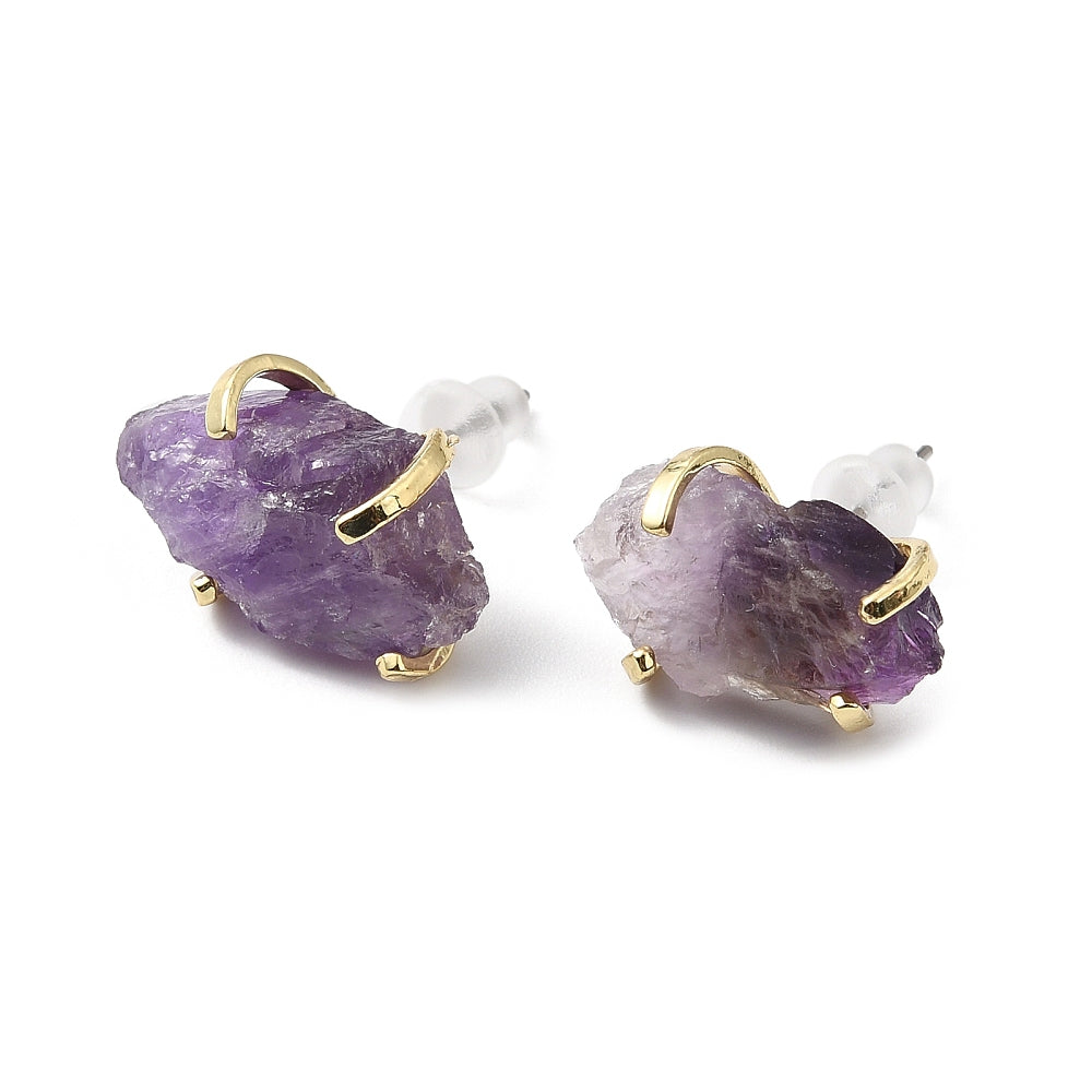 Rough Nugget Crystal Gemstone Stud Earrings