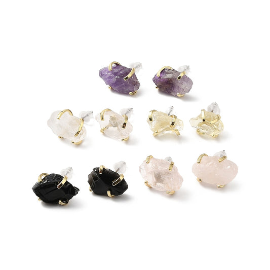 Rough Nugget Crystal Gemstone Stud Earrings