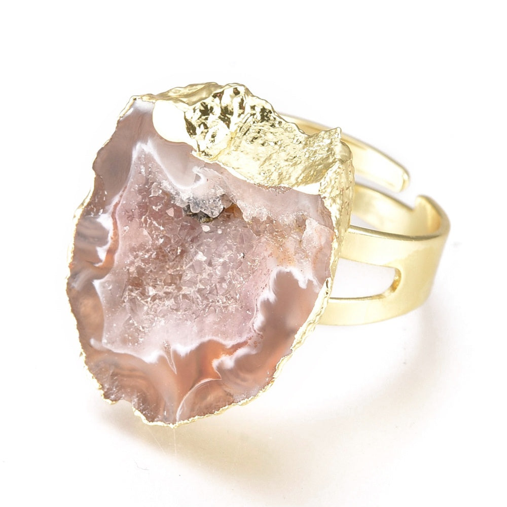 Natural Druzy Agate Ring 18K Gold Plated