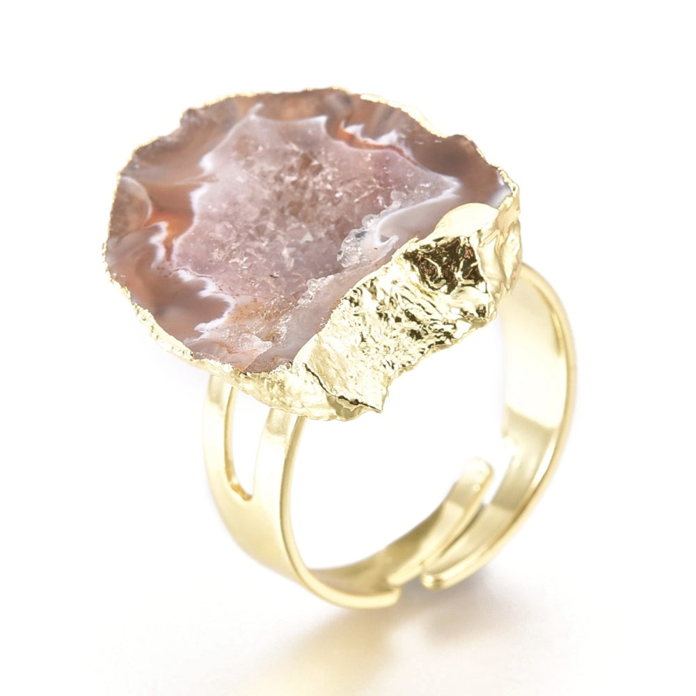 Natural Druzy Agate Ring 18K Gold Plated