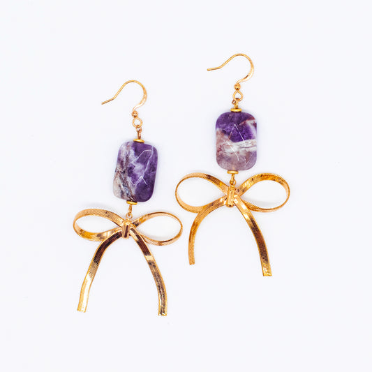 Amethyst & Gold Bow Earrings