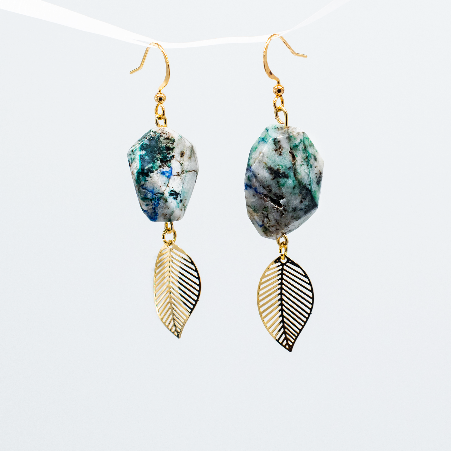 K2 Stone and 24k Gold Feather Dangle Earrings