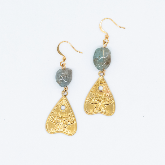 Aquamarine & 24k Gold Plated Moth Moon Dangle Earrings