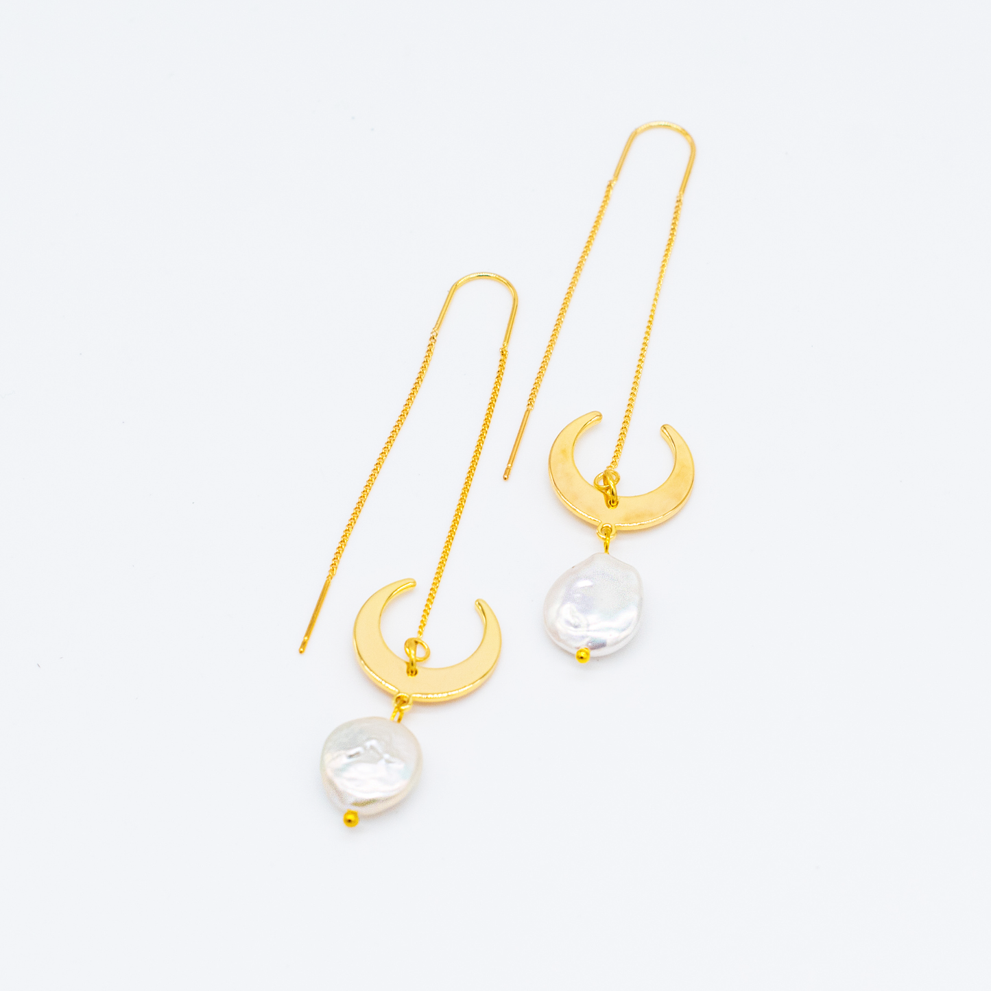 Keshi Pearl & Moon Dangle Earrings