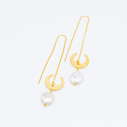 Keshi Pearl & Moon Dangle Earrings