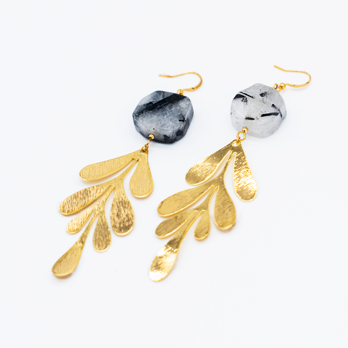 Rutilated Quartz and 24k Gold Dangle Earrings