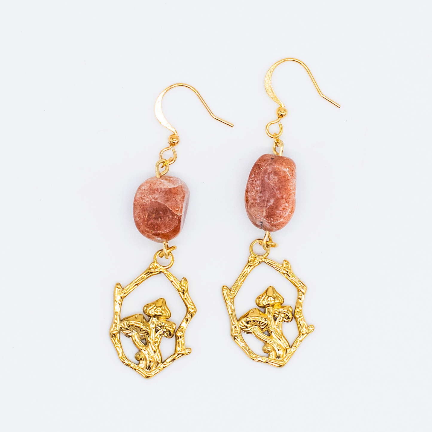 Sunstone & 24k Gold Plated Mushroom Dangle Earrings