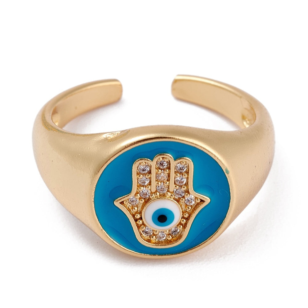 Hamsa & Evil Eye Enamel Ring 18K Gold Plated