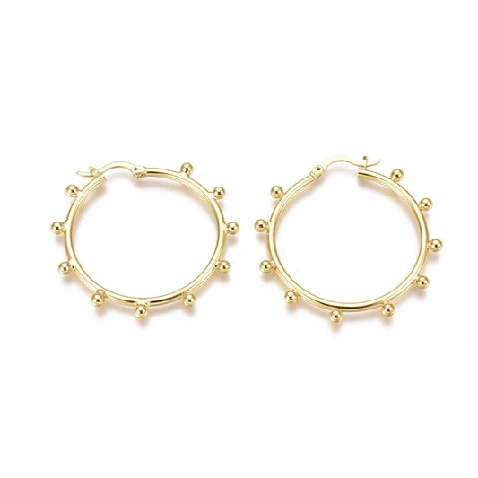 Tiny Ball Hoop Earrings 18K Gold Plated