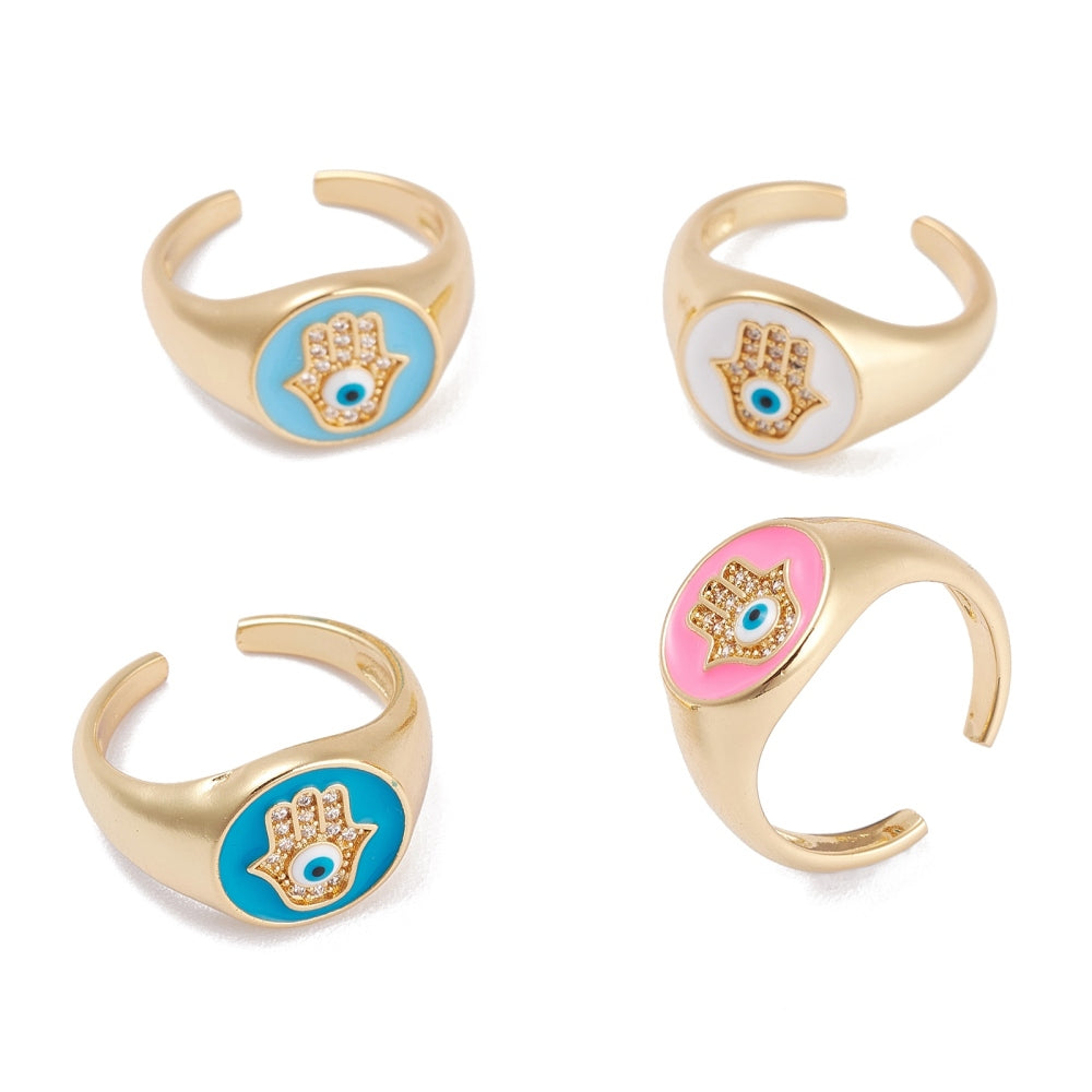 Hamsa & Evil Eye Enamel Ring 18K Gold Plated